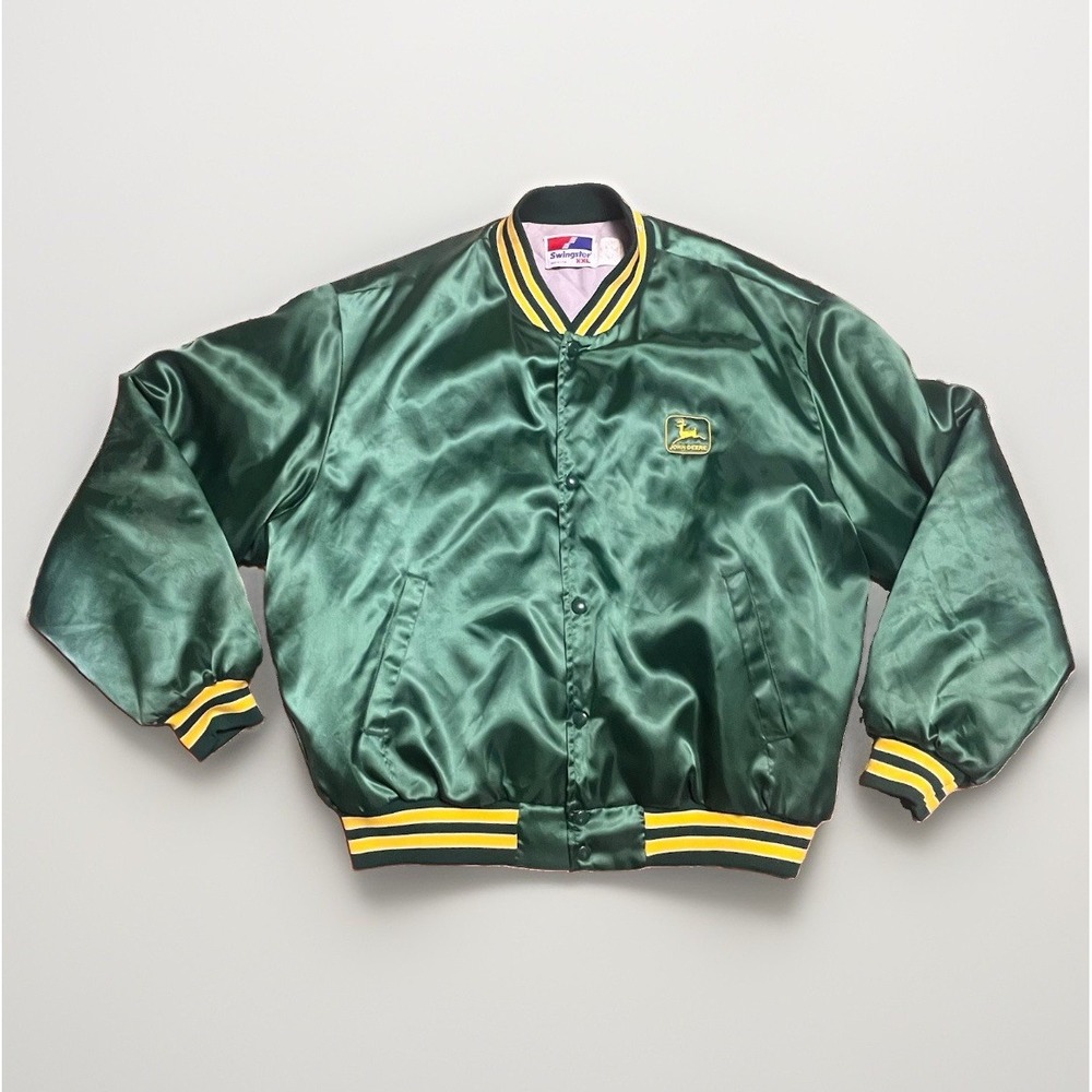 Vtg 80s Swingster John Deere Satin Jacket XXL Dauer Implement Co Salina KS USA